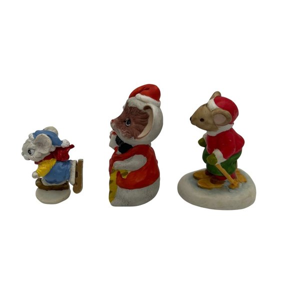 3 Christmas Mouse Figurines Ceramic Skier Ice Skater Xmas Collectible - Picture 2 of 5